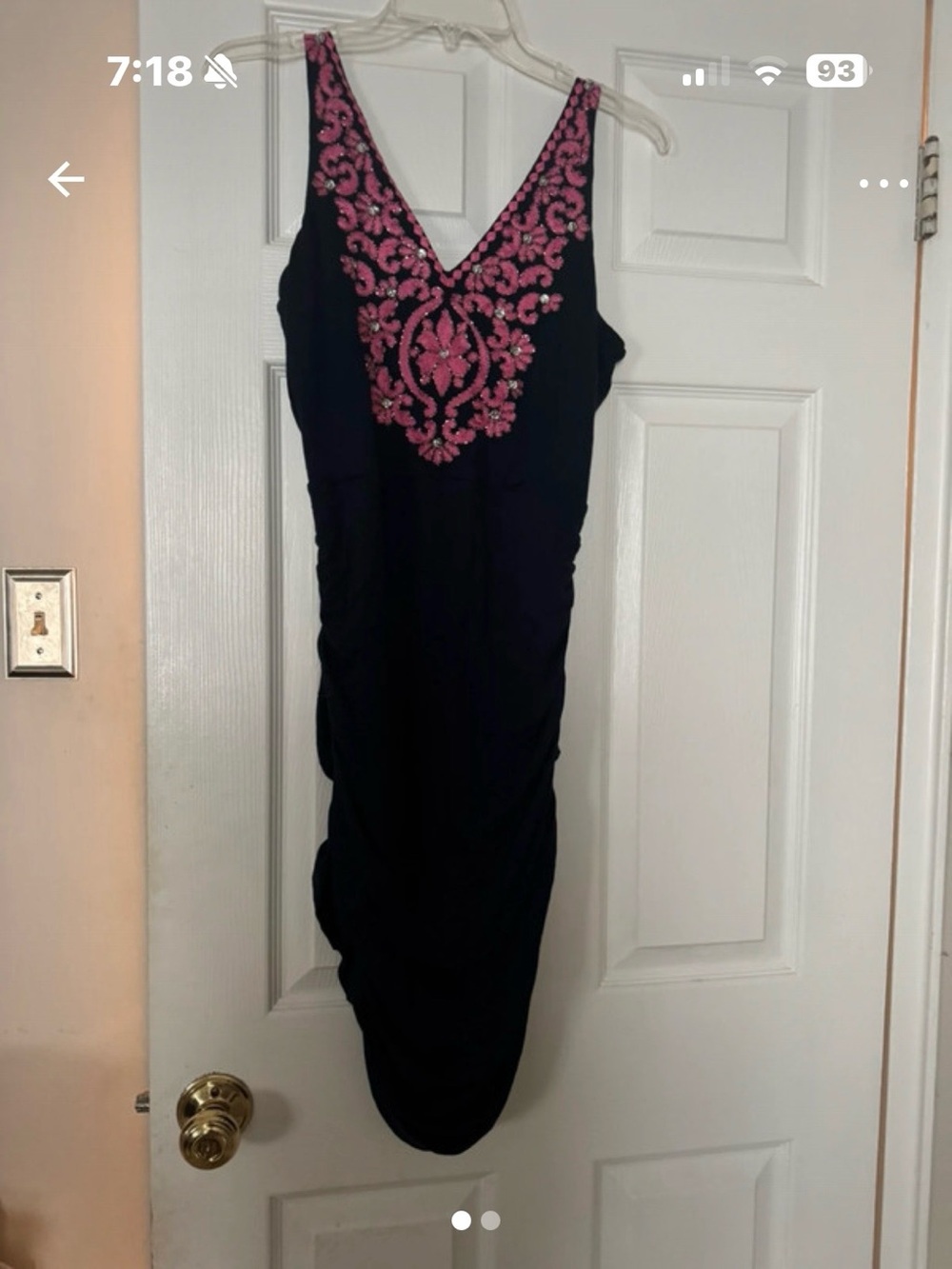 INC International Concepts Black Midi Dress with Pink Beaded V-Neck